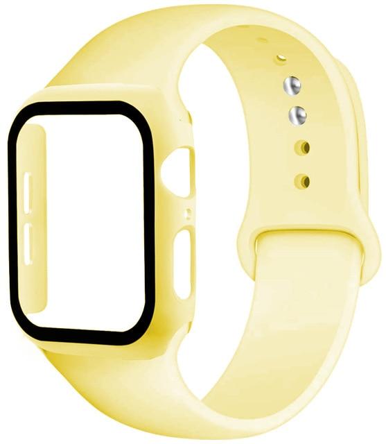 Watchbands yellow / 38mm  S--M Strap+Glass+Case for Apple Watch Band 44mm 40mm iWatch band 42mm 38mm silicone bumper+bracelet for apple watch 6 band 5 4 3 2 SE|Watchbands|