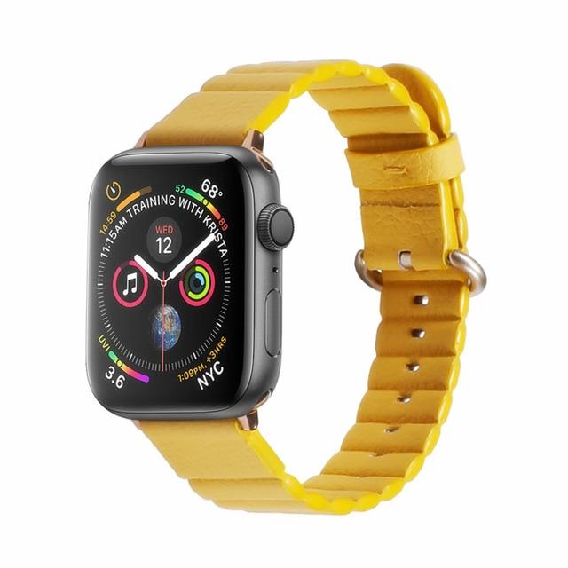 Watchbands yellow / 38mm or 40mm Leather loop strap For Apple watch band 44mm 40mm 38mm 42mm Genuine Leather watchband belt bracelet iWatch serie 3 4 5 se 6 band|Watchbands
