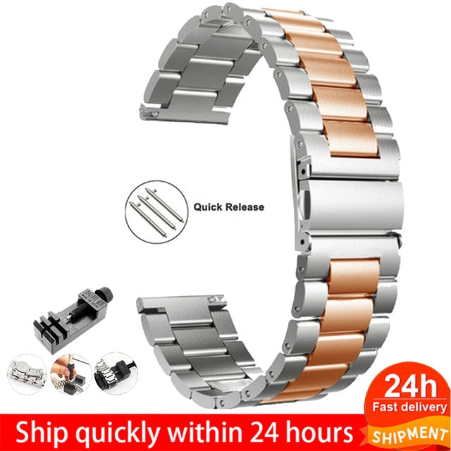 18mm 22mm 20mm 24mm Watch Band Strap For Samsung Galaxy 3 Watch 42 46mm GEAR S3 Active2 Classic quick release Stainless Steel|Watchbands|