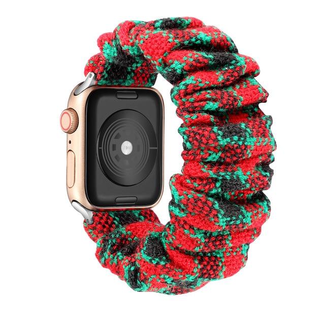Watchbands redgreen / 38mm or 40mm Scrunchie Elastic Watch Straps for iwatch Bracelet 6 5 4 3 40 44mm Watchband for Apple Watch 6 5 4 3 2 38mm 42mm Band Christmas|Watchbands