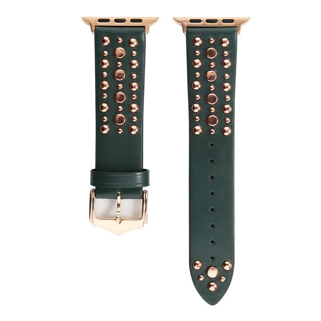 Home green buckle RG / 38mm / 40mm Rivets Band for Apple Watch 44/42mm Sport Loop Strap Correa Iwatch Series 5/4/3/2/1 38mm 40mm Bracelet Apple Watch Leather Belt