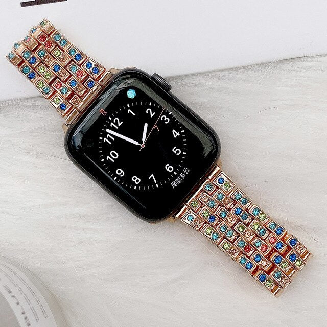 Apple Watch 7 6 5 4 3 Women Style Watch Band Colored Diamond Strap