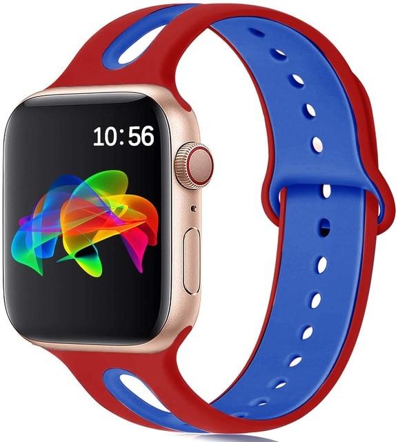 Watchbands red blue / 38-40mm S Silicone strap For Apple Watch band 44mm 40mm iWatch band 38mm 42mm Breathable watchband bracelet apple watch series 5 4 3 se 6|Watchbands|