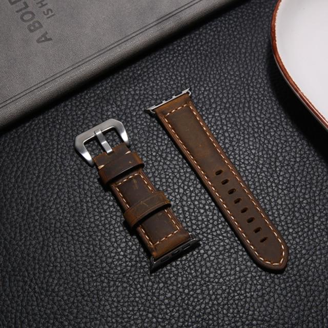 Watchbands coffee-silver / 38mm or 40mm Genuine Leather strap For Apple Watch Band 44 mm 40mm iWatch band 38 mm 42mm Retro watchband pulseira Apple watch series 5 4 3 2|Watchbands|