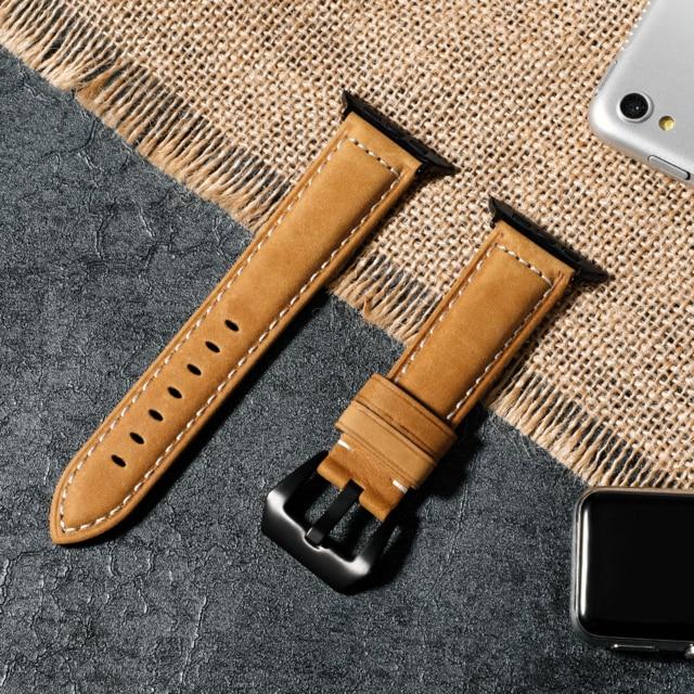 Watchbands Brown-black / 38mm or 40mm Genuine Leather strap For Apple Watch Band 44 mm 40mm iWatch band 38 mm 42mm Retro watchband pulseira Apple watch series 5 4 3 2|Watchbands|