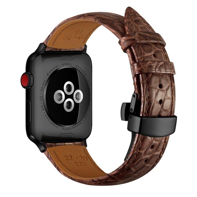 Watchbands Brown-black / 44mm (EBAY LISTING) Authentic Alligator Leather Band 38mm 40mm 42mm 44mm for Apple Watch Series 5 4 3 2 1 - USA Fast Shipping