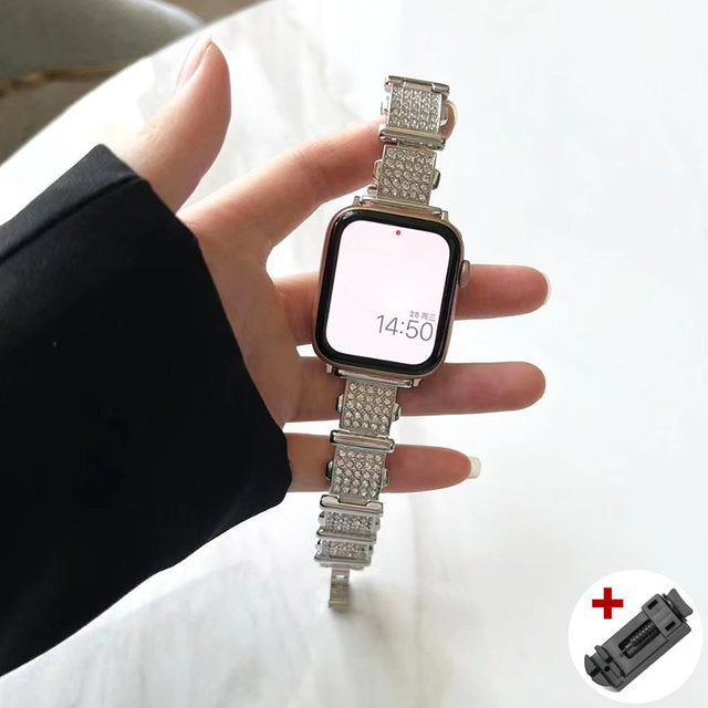 Diamond Stainless Steel Band For Apple Watch Ultra 49mm Women Strap Bracelet For iWatch Series 8 7 45 41mm 6 5 4 3 38 42 40 44mm| |