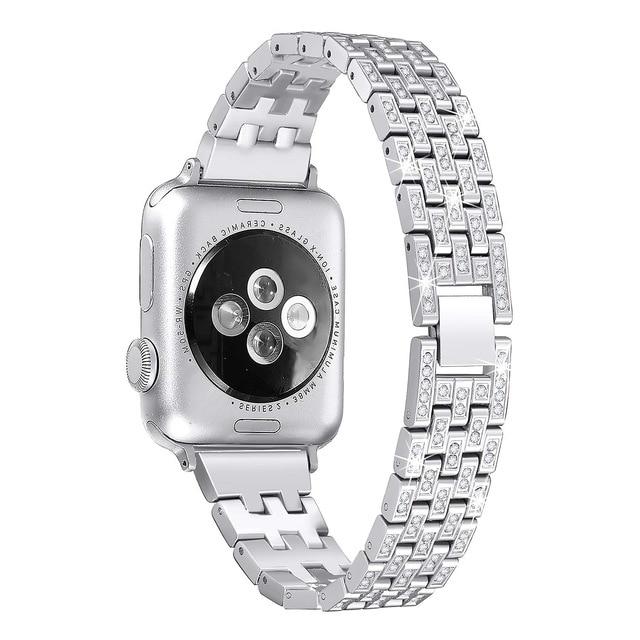Watchbands silver / 38mm Women Diamond watch strap For Apple Watch Band 38mm 42mm 40mm 44mm SE stainless steel strap iWatch series 6 5 4 3 bracelet belt|Watchbands|
