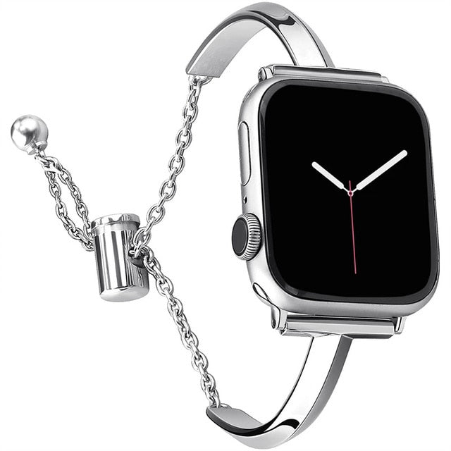 50％ Off | Luxury Watch Band for Apple Watch Series 8 7 41 45mm 6 Se 5 4 Women Diamond Steel Bracelet IWatch Ultra 49mm 44 40 42 38MM Strap
