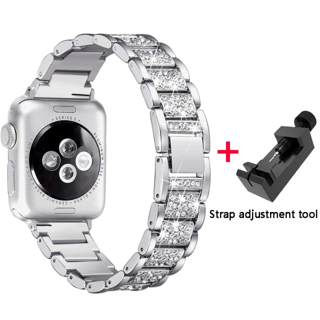 Metal Diamond strap + case For Apple Series 7 6 Bumper bracelet Correa