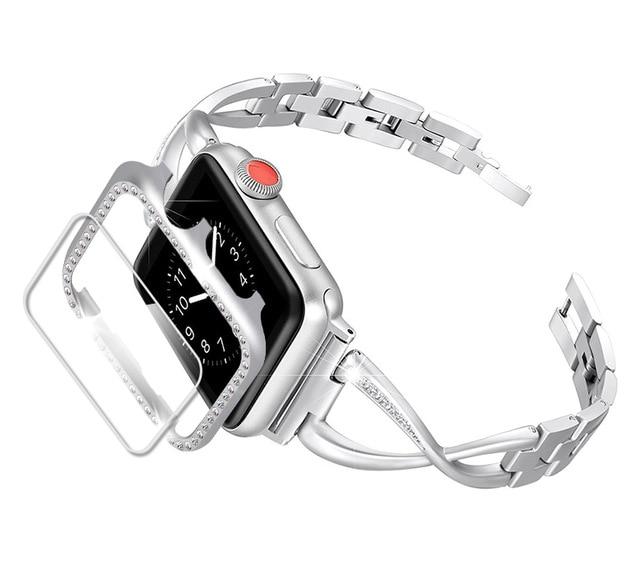Watchbands silver / 40mm series 5 4 Diamond strap for apple watch band 5 4 44mm 40mm iwatch band watchband+Diamond case cover and Screen Protector|Watchbands|