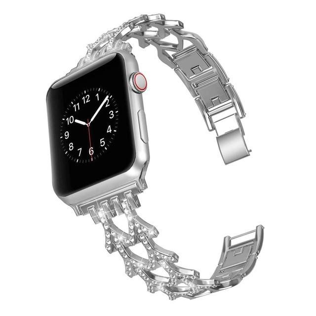 Watchbands silver / 38mm Diamond watch strap for apple watch band 38mm 42mm 40mm 44mm iWatch Series 6 SE 5 4 3 2stainless stee strap apple watch bracelet|Watchbands|