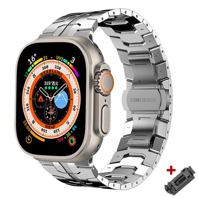 50％ Off | Ultra Titanium Color Strap For Apple Watch 49mm 45mm 44mm 42 Luxury Metal Band For iWatch 8 7 6 5 4 se Stainless Steel Bracelet