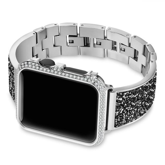 Watchbands silver / 38mm Luxury Diamond Case+strap For Apple Watch band 44mm 40mm 38mm 42mm cover iWatch Series 6 SE 5 4 3 Stainless Steel bracelet women|Watchbands|