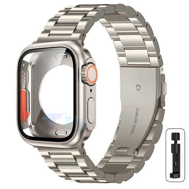 Stainless Steel Strap+case for Apple Watch Band 44mm 45mm Upgrade Ultr –  www.