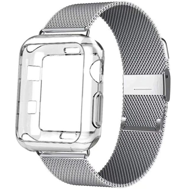 Watchbands silver-clean / 38mm series 321 Case+Strap for Apple Watch Band 40mm 44mm Accessories stainless steel bracelet Milanese loop iWatch series 3 4 5 6 se 42 mm 38mm|Watchbands|