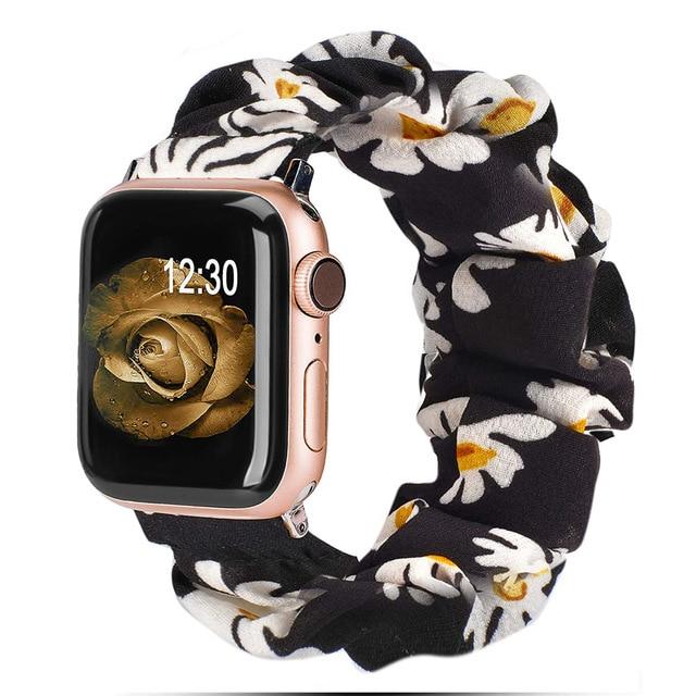Home Black daisy flower / 38mm or 40mm / S   (119mm-160mm) Scrunchie Strap For Apple watch band 40mm 44mm 42mm 38mm 42 mm Elastic Nylon bracelet Solo Loop iWatch series 6 5 4 3 se band| |