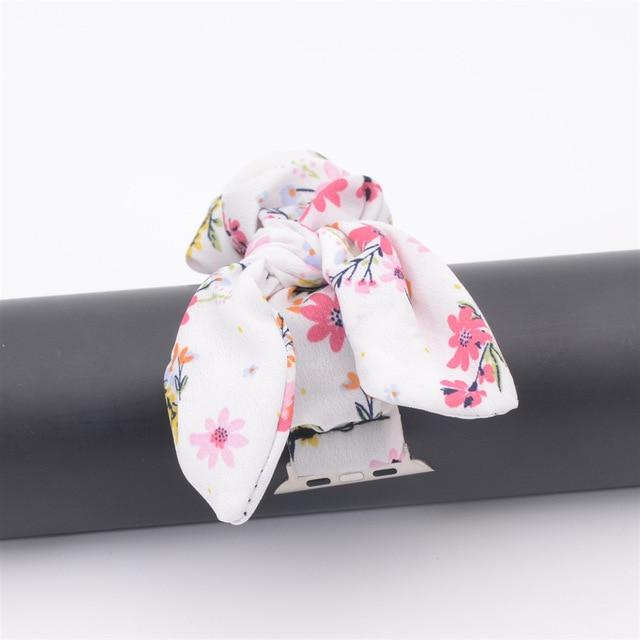 Watchbands pink flower / 38mm /40mm Black red print Victorian Rose ribbon knot band, apple watch band elastic scrunchies straps 38 40 42 44 mm series 5 4 3