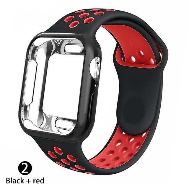 Watchbands Black red / 38MM S M Case+strap for apple watch 5 band 44mm 40mm 42mm 38mm sports silicone bracelet wristband for iwatch series 5 4 3 2 1 Accessories|Watchbands|