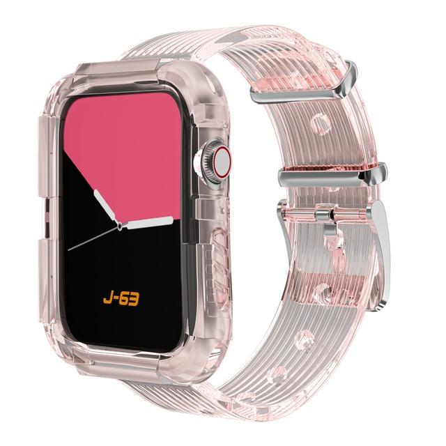 Watchbands Transparent pink / 44mm series 654 SE Transparent Strap for Apple Watch Band 42mm 38mm Accessories Soft Silicone case+Bracelet band iWatch series 6 se 5 4 3 44mm 40mm|Watchbands|