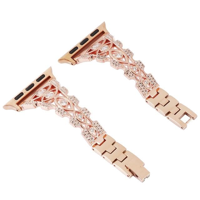 Watchbands Rose Gold / 38mm or 40mm Hollow Diamond Strap For Apple Watch Band Women Bracelet For Apple Watch 42mm 38mm 40mm 44mm Glitter Steel Strap iWatch 6 SE 5|Watchbands|