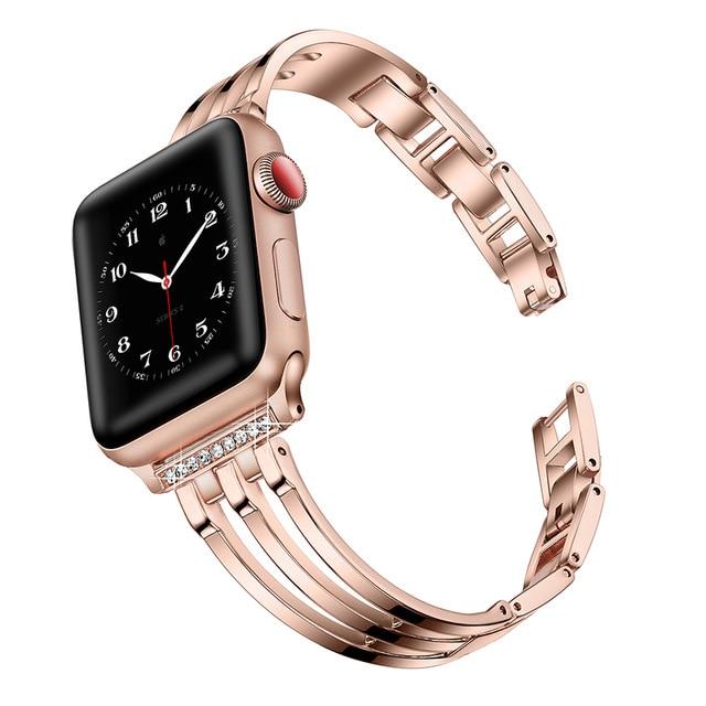 Watchbands Rose Gold / 38MM and 40MM Strap for Apple Watch Band 6 5 SE 4 3 42 44 38mm 40mm Luxury Diamond Stainless Steel Bracelet Metal for Iwatch Series Watchband|Watchbands|