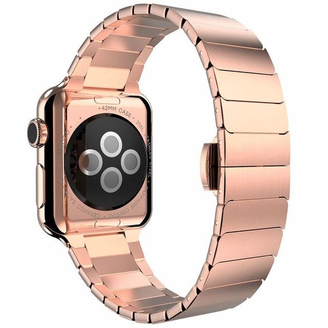 Watchbands Rose Gold / 38mm or 40mm Blue Stainless Steel Link Bracelet Band for Apple Watch Series 6 SE 5 4 3 40mm 44mm For iwatch 6 5 WatchBand Strap Replacement|Watchbands|