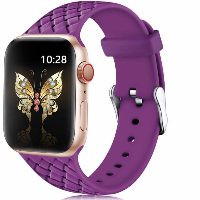 Watchbands purple / 38mm or 40mm SM Silicone Strap for Apple watch 6 band 44mm 40mm series 5 4 3 2 SE Accessories Woven Pattern belt bracelet iWatch band 42mm 38mm|Watchbands|