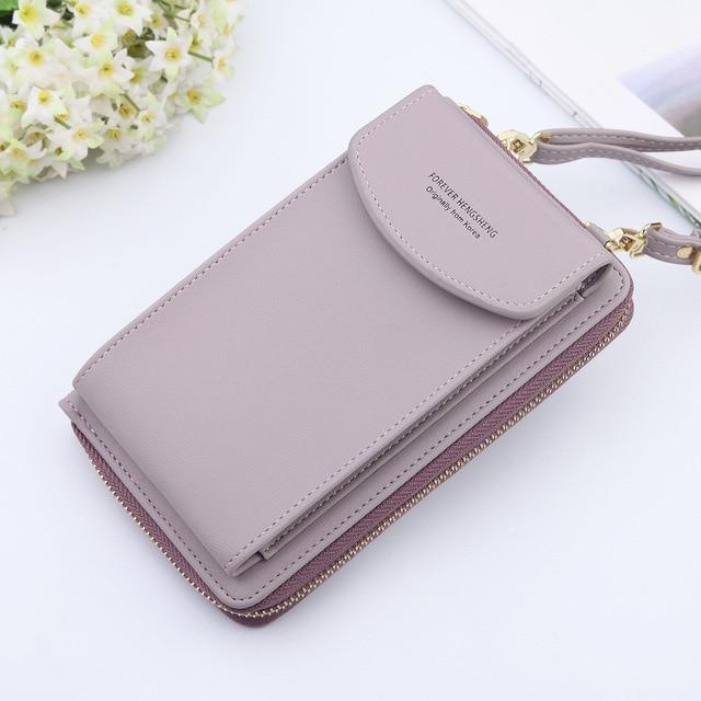 Top-Handle Bags purple New Women Purses Solid Color Leather Shoulder Strap Bag Mobile Phone Big Card Holders Wallet Handbag Pockets for Girls|Top-Handle Bags|