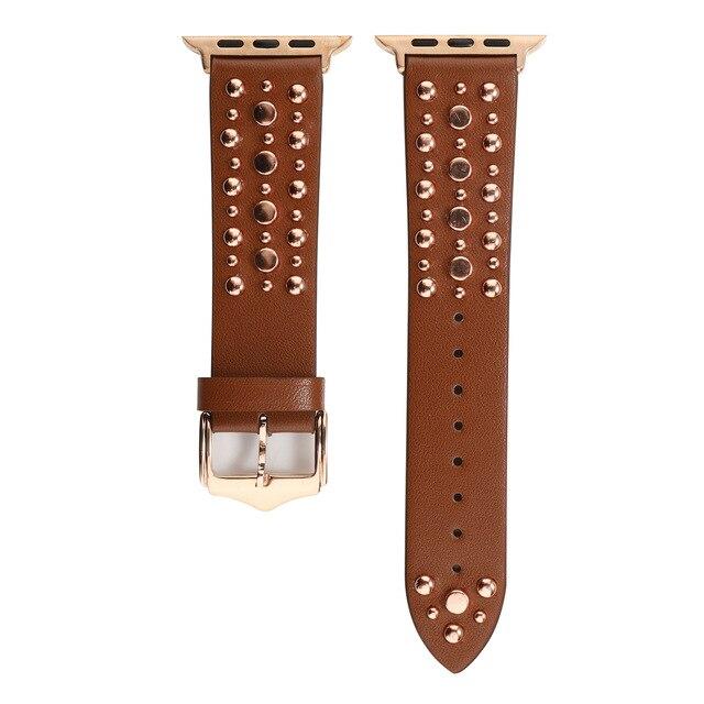 Home dark brown buckle RG / 38mm / 40mm Rivets Band for Apple Watch 44/42mm Sport Loop Strap Correa Iwatch Series 5/4/3/2/1 38mm 40mm Bracelet Apple Watch Leather Belt