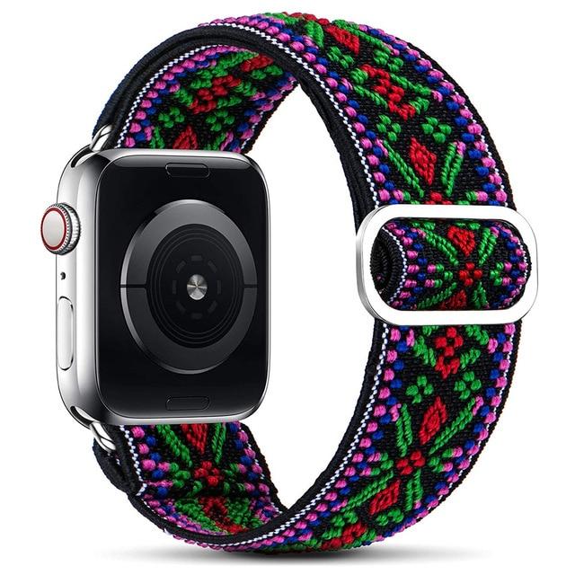 Home Bohemia red / 38mm or 40mm Scrunchie Strap for Apple Watch Band iWatch 38mm 40mm 42mm 44mm Bohemian Elastic Belt Single Loop Bracelet Series 6 5 4 Wristband Watchbands