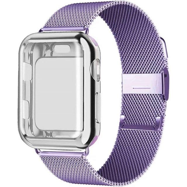 Watchbands lilac / 38mm series 321 Case+Strap for Apple Watch Band 40mm 44mm Accessories stainless steel bracelet Milanese loop iWatch series 3 4 5 6 se 42 mm 38mm|Watchbands|