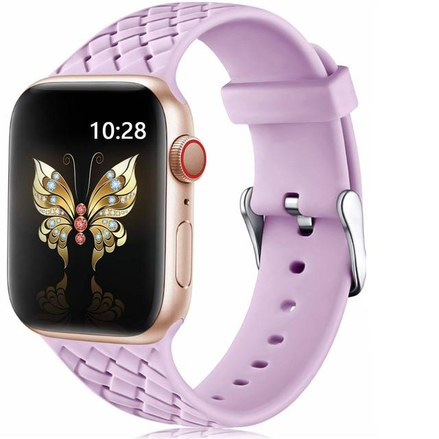 Watchbands lilac / 38mm or 40mm SM Silicone Strap for Apple watch 6 band 44mm 40mm series 5 4 3 2 SE Accessories Woven Pattern belt bracelet iWatch band 42mm 38mm|Watchbands|
