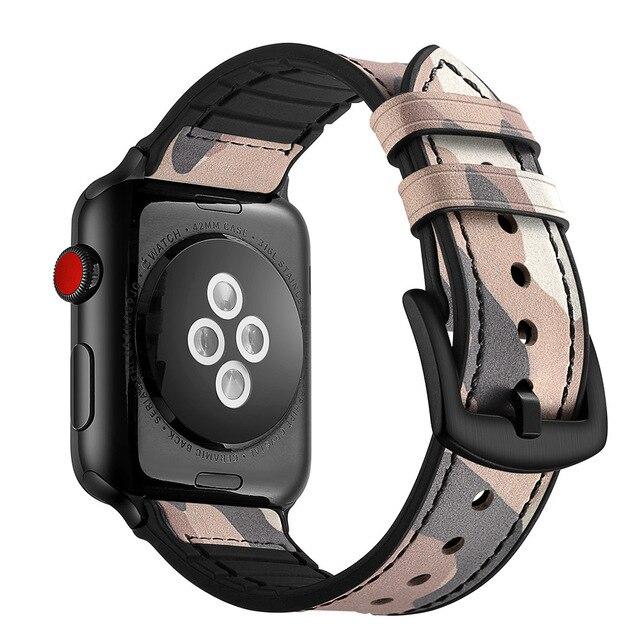 Watchbands Camouflage powder / 38mm 40mm Silicone Leather strap For Apple watch band apple watch 4 3 44mm 40mm iwatch band series 4/3/2/1 42mm 38MM camouflage bracelet|Watchbands|