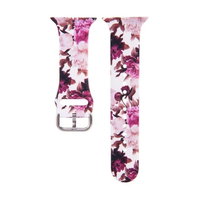 Watchbands peony / 38mm 40mm Leopard Printing Silicone Strap for Apple Watch Band 44MM 40MM 38MM 42MM Floral Bracelet Belt for iWatch Series 6 SE 5 4 3 2 1|Watchbands|