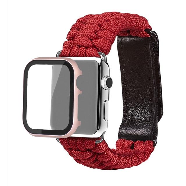 Watchbands red / 38mm series 321 case+Survival Rope strap For Apple watch band 44 mm 40mm iWatch 42mm 38mm Outdoors Leather clasp Bracelet Apple watch 5 4 3 2 1|Watchbands