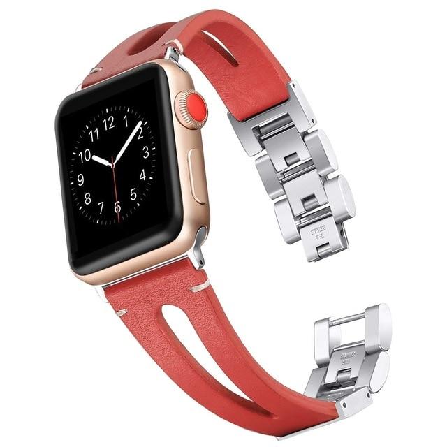 Watchbands red / 38mm Leather loop Bracelet For Apple Watch series 6 SE 5 4 40mm 44mm Watchband Strap for apple watch band 3 2 42mm 38mm Accessories|Watchbands|