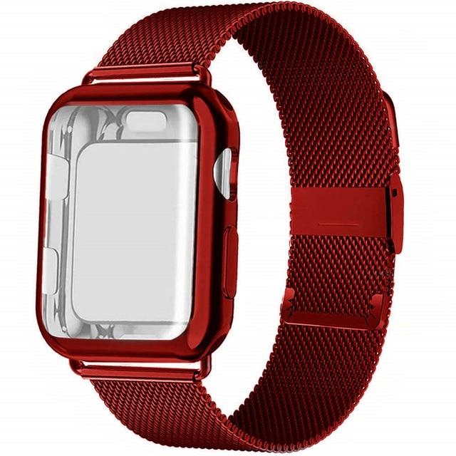 Watchbands red / 38mm series 321 Case+Strap for Apple Watch Band 40mm 44mm Accessories stainless steel bracelet Milanese loop iWatch series 3 4 5 6 se 42 mm 38mm|Watchbands|