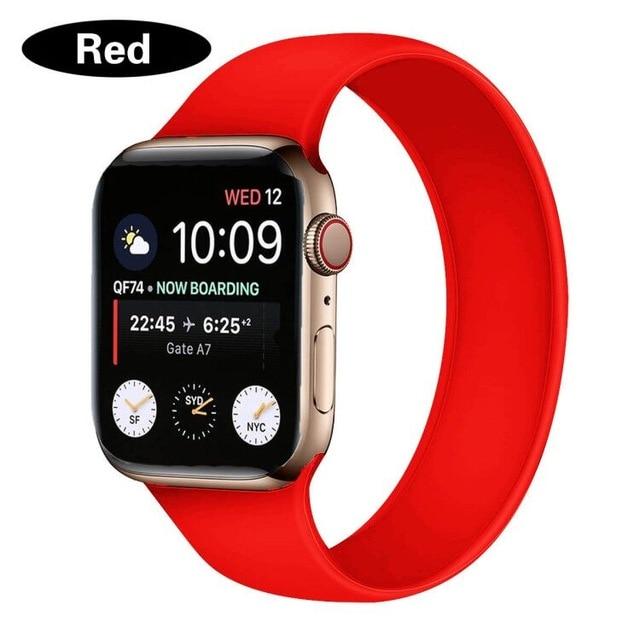 Watchbands red / 38 40 mm S 130-150mm Solo Strap for Apple Watch 6 Band 44mm 40mm iWatch serie 4/5/6/SE Elastic Belt Silicone Loop bracelet for Apple watch 38mm 42mm|Watchbands|