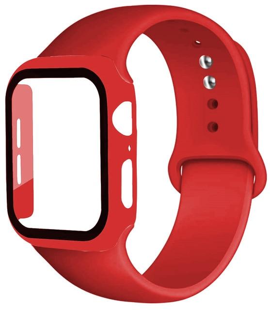 Watchbands red / 38mm  S--M Strap+Glass+Case for Apple Watch Band 44mm 40mm iWatch band 42mm 38mm silicone bumper+bracelet for apple watch 6 band 5 4 3 2 SE|Watchbands|