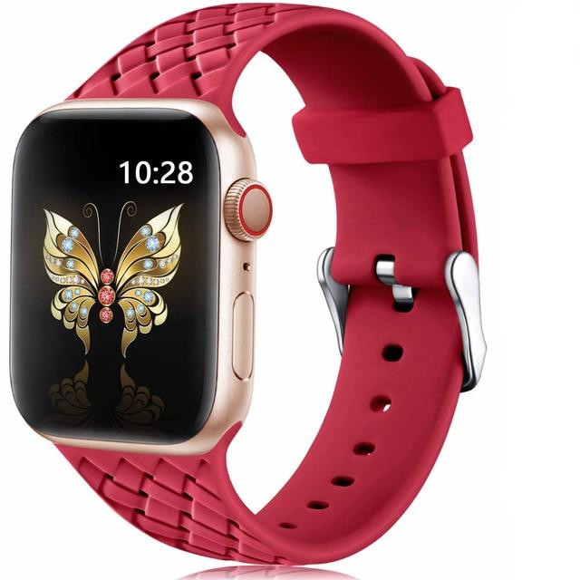 Watchbands red / 38mm or 40mm SM Silicone Strap for Apple watch 6 band 44mm 40mm series 5 4 3 2 SE Accessories Woven Pattern belt bracelet iWatch band 42mm 38mm|Watchbands|