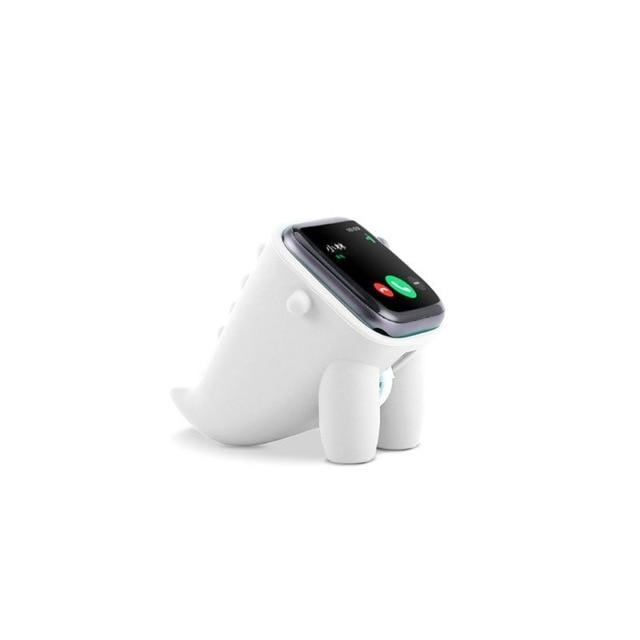 Home White Apple watch Series 6 5 4 3 2 1 Cute Little Dinosaur Stand, Soft Silicone Charging Cable Winder Dock Desk Holder iWatch 38mm 40mm 42mm 44mm