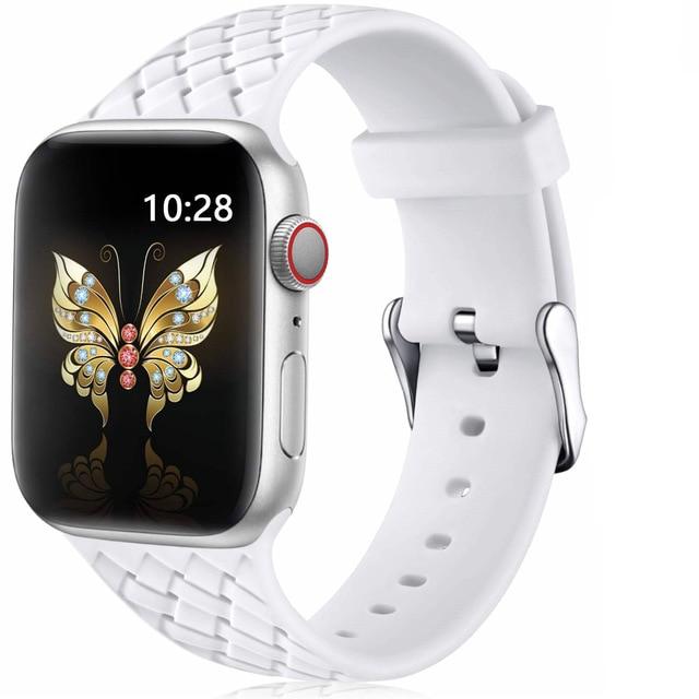 Watchbands white / 38mm or 40mm SM Silicone Strap for Apple watch 6 band 44mm 40mm series 5 4 3 2 SE Accessories Woven Pattern belt bracelet iWatch band 42mm 38mm|Watchbands|