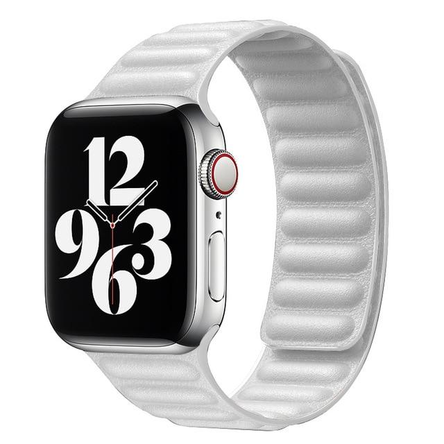 Watchbands White / 38mm or 40mm Apple Watch Series 6 5 4 Watchband, Magnetic Leather Link Loop Strap