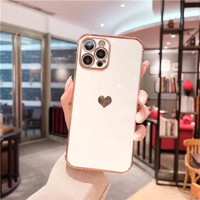 Electroplated Love Heart Soft Phone Case For iPhone 13 12 11 Pro Max XS X XR 7 8 Plus 13 12 Mini SE 2020 Shockproof Bumper Cover|Phone Case & Covers|