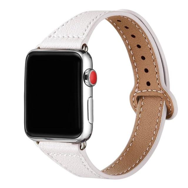 Watchbands white / 38mm or 40mm Genuine Leather loop band For Apple watch 38mm 42mm iWatch band 44mm 40mm Slim bracelet strap for Apple watch 5/4/3 40 44 38 mm|Watchbands|
