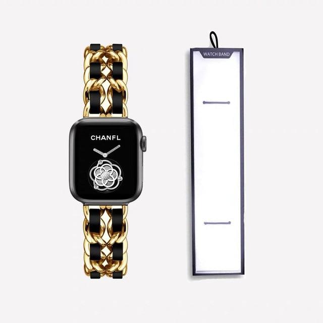 Watchbands gold black / 38mm or 40mm Stainless Steel luxury Strap For Apple Watch 6 5 4 3 Band 38mm 42mm Bracelet for iWatch series 5 4 3/1 40mm 44mm strap with box|Watchbands|