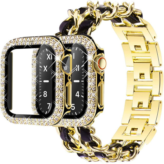 Case + Strap Series 6 5 4 3 Metal Cuban Link Bracelet Wristband