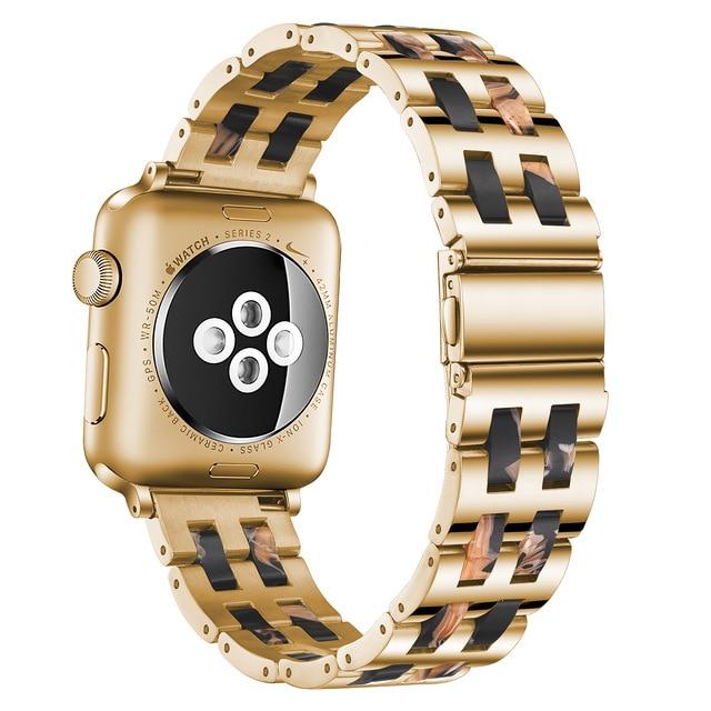 Watchbands gold black / 38 40mm Luxury Resin strap for Apple Watch Band 5 4 3 2 40mm 44mm 38 42mm for iWatch Series 5 4 3 Bracelet Stainless Steel Resin Strap|Watchbands|