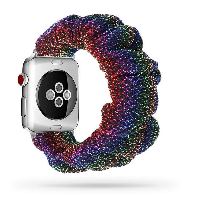 Watchbands Colorful-Flash / 38mm or 40mm Scrunchie Elastic Watch Straps for iwatch Bracelet 6 5 4 3 40 44mm Watchband for Apple Watch 6 5 4 3 2 38mm 42mm Band Christmas|Watchbands